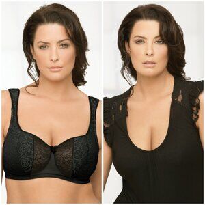 Glamorise 48D NATURAL-WIRE Demi Bra Stretch-Back WIDE~CUSHIONED~STRAPS Black NEW